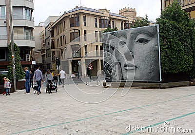 A square where there is a mosaic of the Spanish Iberian sculpture that is called The Lady of Elche Editorial Stock Photo