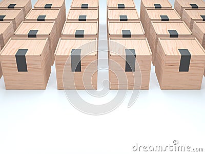 Square wooden boxes with black stickers Stock Photo