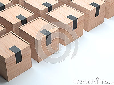 Square wooden boxes mockup with black stickers Stock Photo