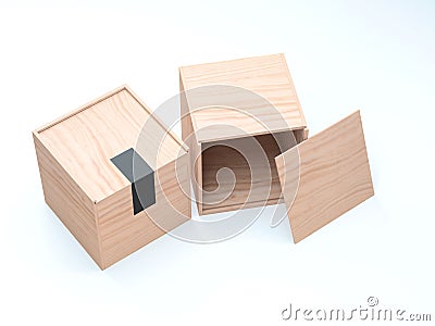 Square wooden boxes, opened cover Stock Photo