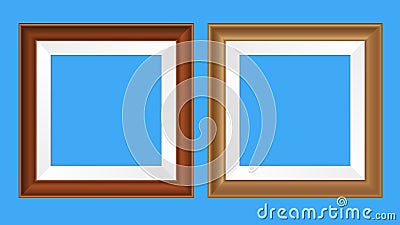 Square wooden or plastic realistic frames for pictures and photos Cartoon Illustration