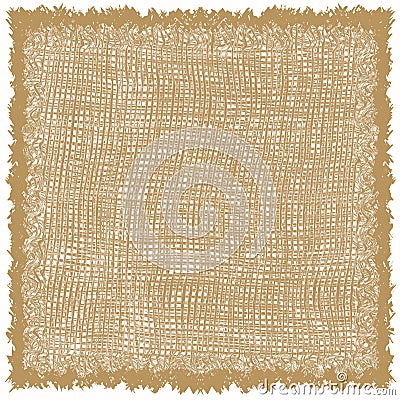 Square wovev serviette, napkin, rug, mat with decorative rough fringe in brown, beige colors isolated on white Vector Illustration