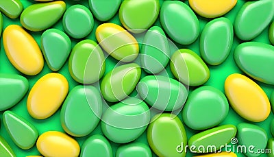Combining green and yellow 3D stones to create a multicolored abstract background 3D render Stock Photo
