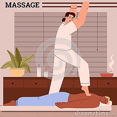 Squared banner with man getting foot massage flat style Vector Illustration