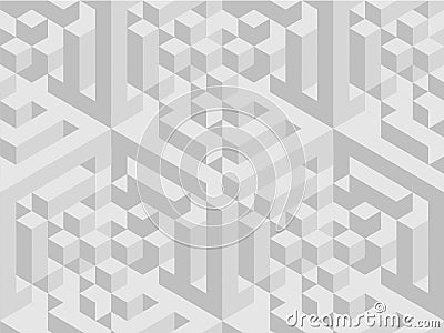 Squared pattern. Geometric texture in grey color. Effect stylish tiles. 3d abstract dynamic background created of cubes. Vector Illustration