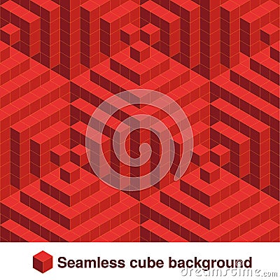 Squared pattern. Seamless geometric texture in red color. Effect stylish tiles. 3d abstract dynamic background created of cubes. Vector Illustration