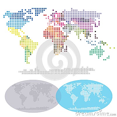 Squared World Continents map Vector Illustration