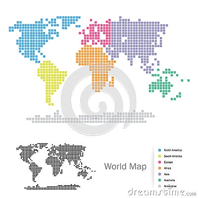 Squared World Continents map Vector Illustration
