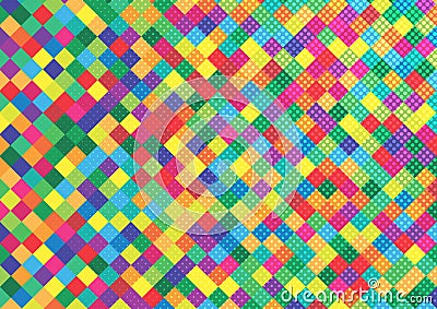 Colorful Squares and Halftone Dots for Geometric Pattern Background Stock Photo