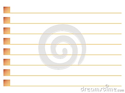 Orange squares with shadow labeled list line sequence line note line vector isolated on white background Vector Illustration