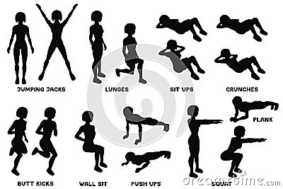 Squat. Sport exersice. Silhouettes of woman doing exercise. Workout, training. Vector Illustration