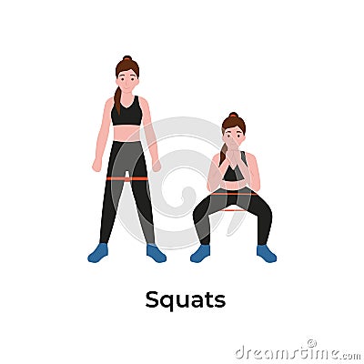 Squats, booty workout with resistance bands Vector Illustration