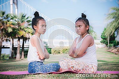 Squeaky grumpy, quarrelsome Angry Brawl in childhood Stock Photo