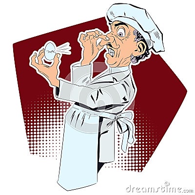 Squeamish cook with rotten egg. Vector illustration Vector Illustration