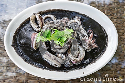 Squid black soup, local food in eastern Thailand Stock Photo