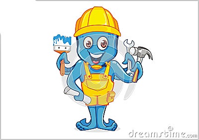 Squid builder cute mascot cartoon in vector Vector Illustration