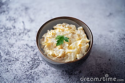 Squid egg mayonnaise salad in a bowl Stock Photo