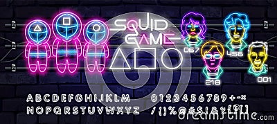 Neon squid game character illustration vector image. Neon character squid game. Squid hero game concept. Game concept Vector Illustration