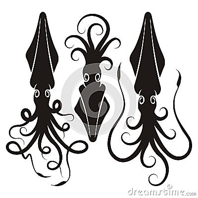 Squid silhouettes Vector Illustration