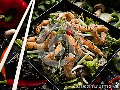Squid wheat sprouts veggies recipe meal asian food Stock Photo