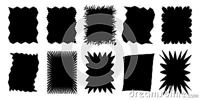 Squiggle stories frames set. Jaggered edges, retro scallop frames, psychedelic forms, groovy shapes set Vector Illustration