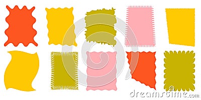 Squiggle stories frames set. Jaggered edges, retro scallop frames, psychedelic forms, groovy shapes set Vector Illustration