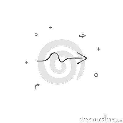 Squiggly waved arrow simple vector line icon. Symbol, pictogram, sign isolated on white background. Editable stroke Vector Illustration