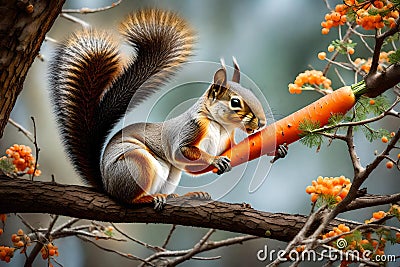 SQUIRE EATING CARROT GENERATED BY AI TOOL Stock Photo