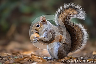 Squirrel acorn forest autumn. Generate Ai Stock Photo