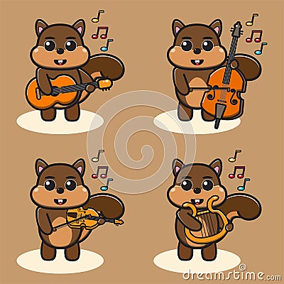 Vector illustration of cute Squirrel Music cartoon. Vector Illustration