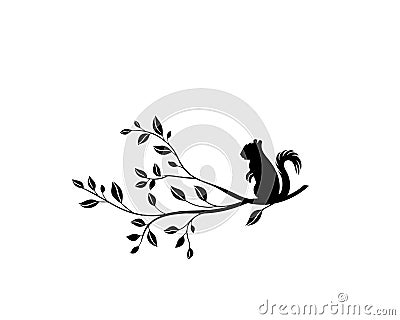 Squirrel silhouette with branch isolated on white background, vector illustration Vector Illustration