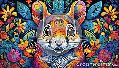 squirrel bright colorful and vibrant poster illustration Cartoon Illustration