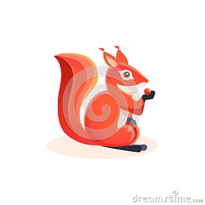 Squirrel Eating Berry Vector Illustration