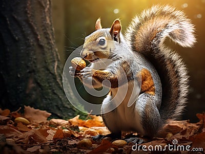 Squirrel Eating Nut Cartoon Illustration