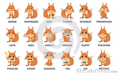 Squirrel emoji set. Vector Illustration