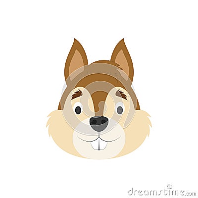 Squirrel face in cartoon style for children. Vector Illustration