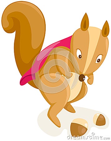 Squirrel with hazelnut on white Vector Illustration