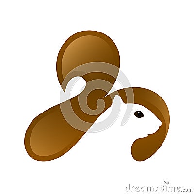 Squirrel head with tail and negative space. Vector illustration. Vector Illustration