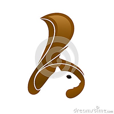 Squirrel head with tail and negative space. Vector illustration. Vector Illustration