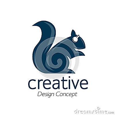 Squirrel with headphones vector flat musical logo Vector Illustration