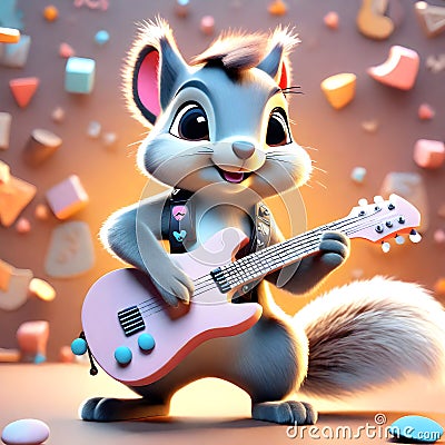 The squirrel looks so cute in its little rocker outfit, playing the guitar and making the most beautiful music. Stock Photo