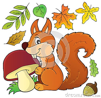 Squirrel with mushroom theme image 1 Vector Illustration