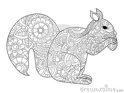 Squirrel with nut coloring vector for adults Vector Illustration