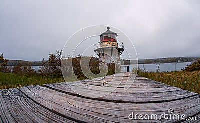Squirrel Point Light in Arrowsic Maine Stock Photo
