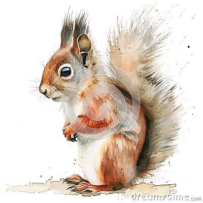 Squirrel in style of childlike simplistic watercolor Stock Photo