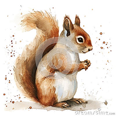 Squirrel in style of childlike simplistic watercolor Stock Photo