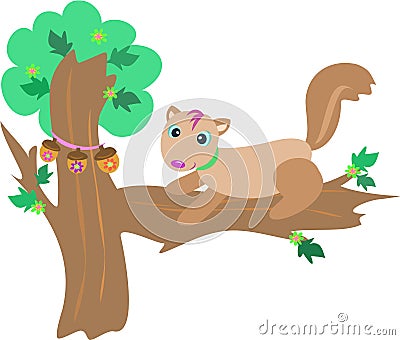 Squirrel in a Tree Vector Illustration