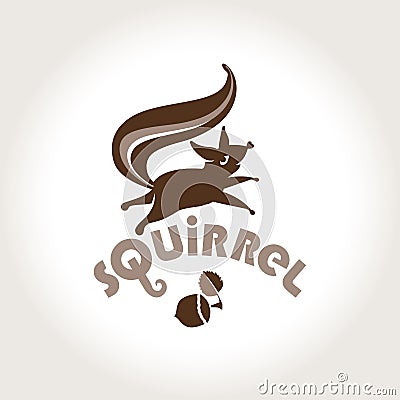Squirrel. Vector template jumping squirrel and nutlet. Stock Photo