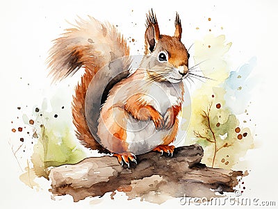 watercolor squirrel , different poses, white background, easy cutout, clip art, Stock Photo