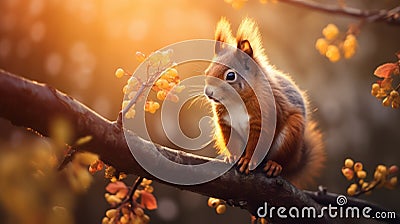 Stunning Red Squirrel Wallpapers In Autumn With Dreamy Sunlight Stock Photo